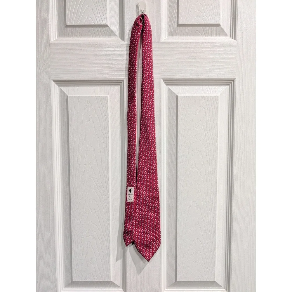 Vineyard Vines Mens Hand Picked Ian & Shep 100% Silk Baseball Bat Tie Red USA